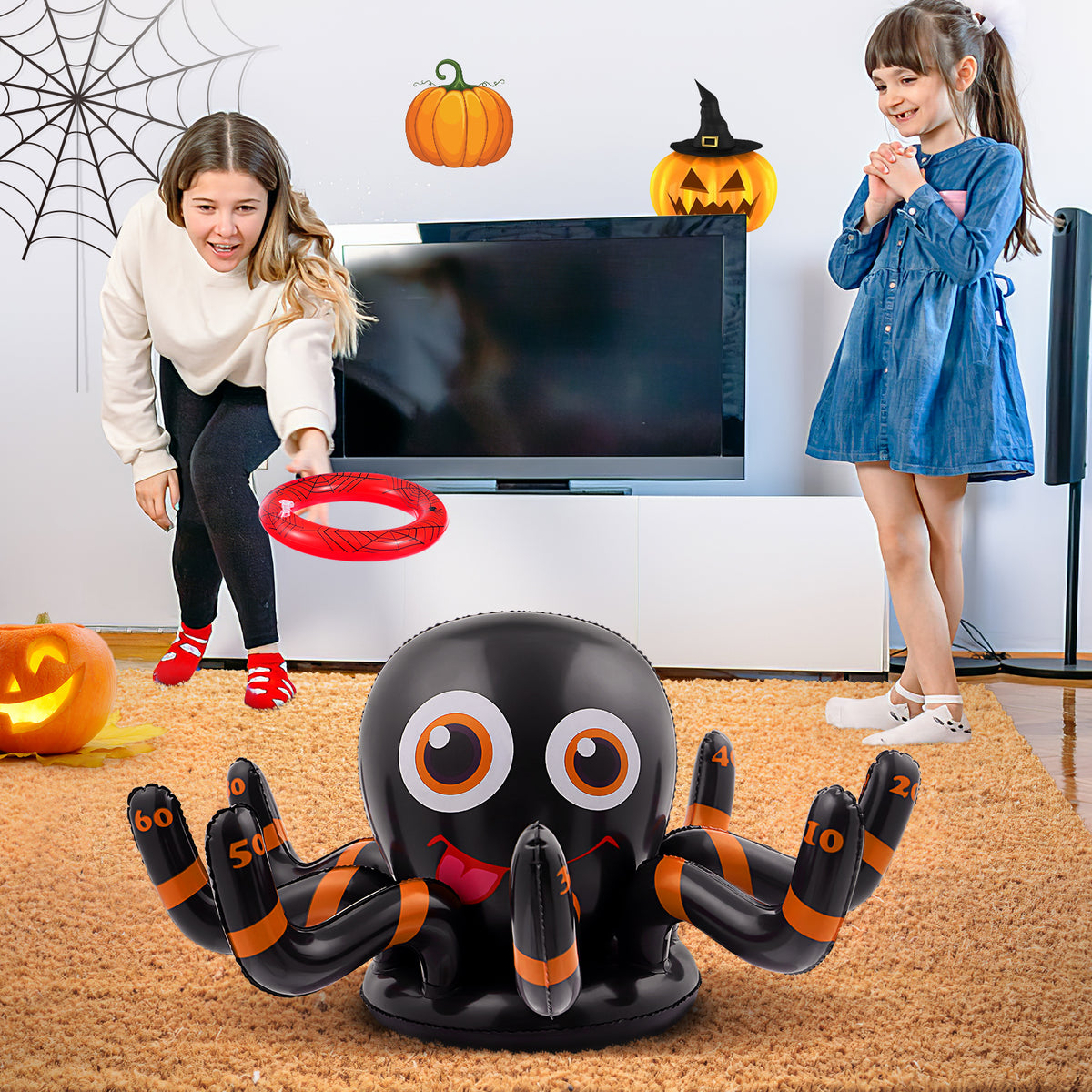 Inflatable Halloween Spider Ring Toss Game Party Supplies with Air Pump A8831