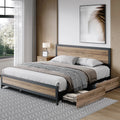 King 4 Drawer Gray Metal Platform Bed with Headboard N297