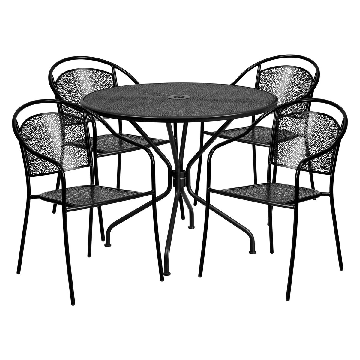 Black Indoor-Outdoor Steel Patio Table Set with 4 Chairs F7264