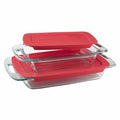 4-Piece Glass Baking Set with Red Plastic Covers K34073