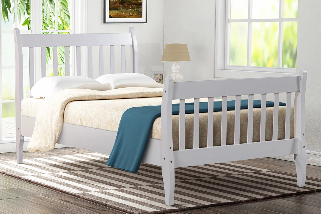 White Twin Platform Bed Frame with Wood Slat Support Q97425