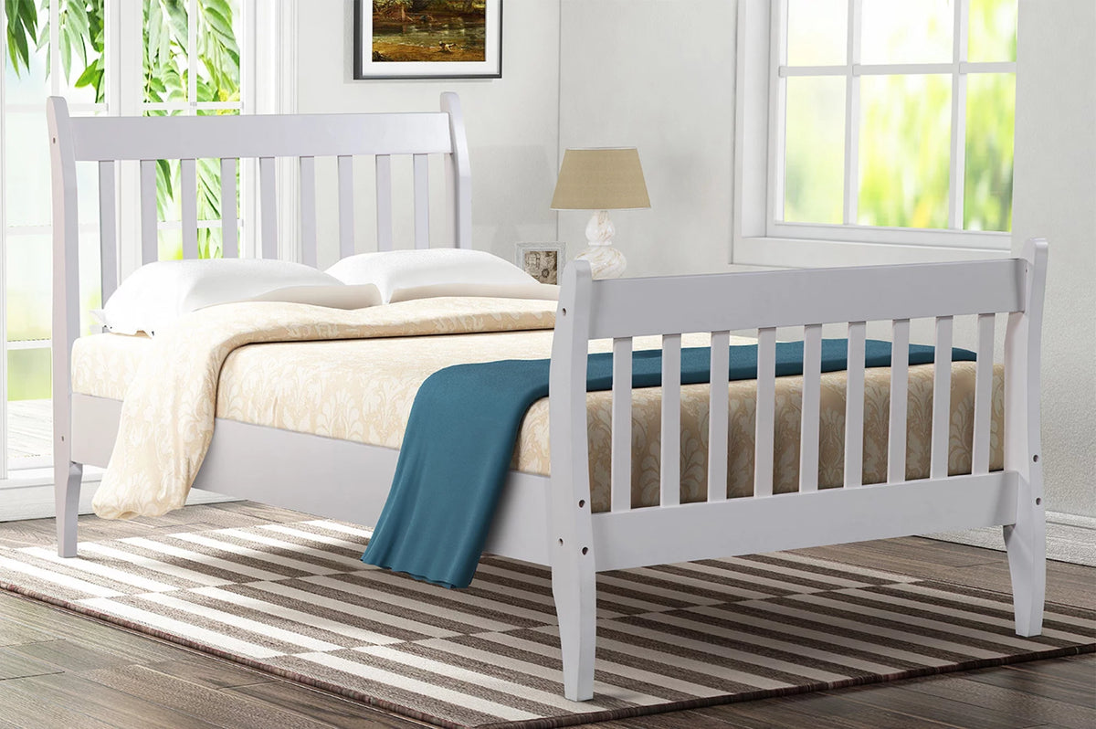 White Twin Platform Bed Frame with Wood Slat Support Q97425