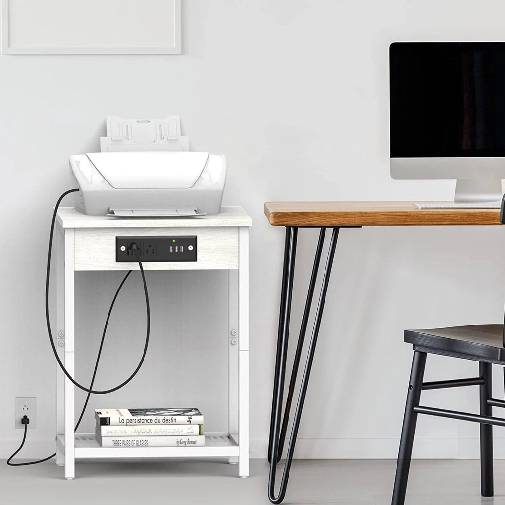 White Set of 2 Nightstand End Table with Charging Station Q86682