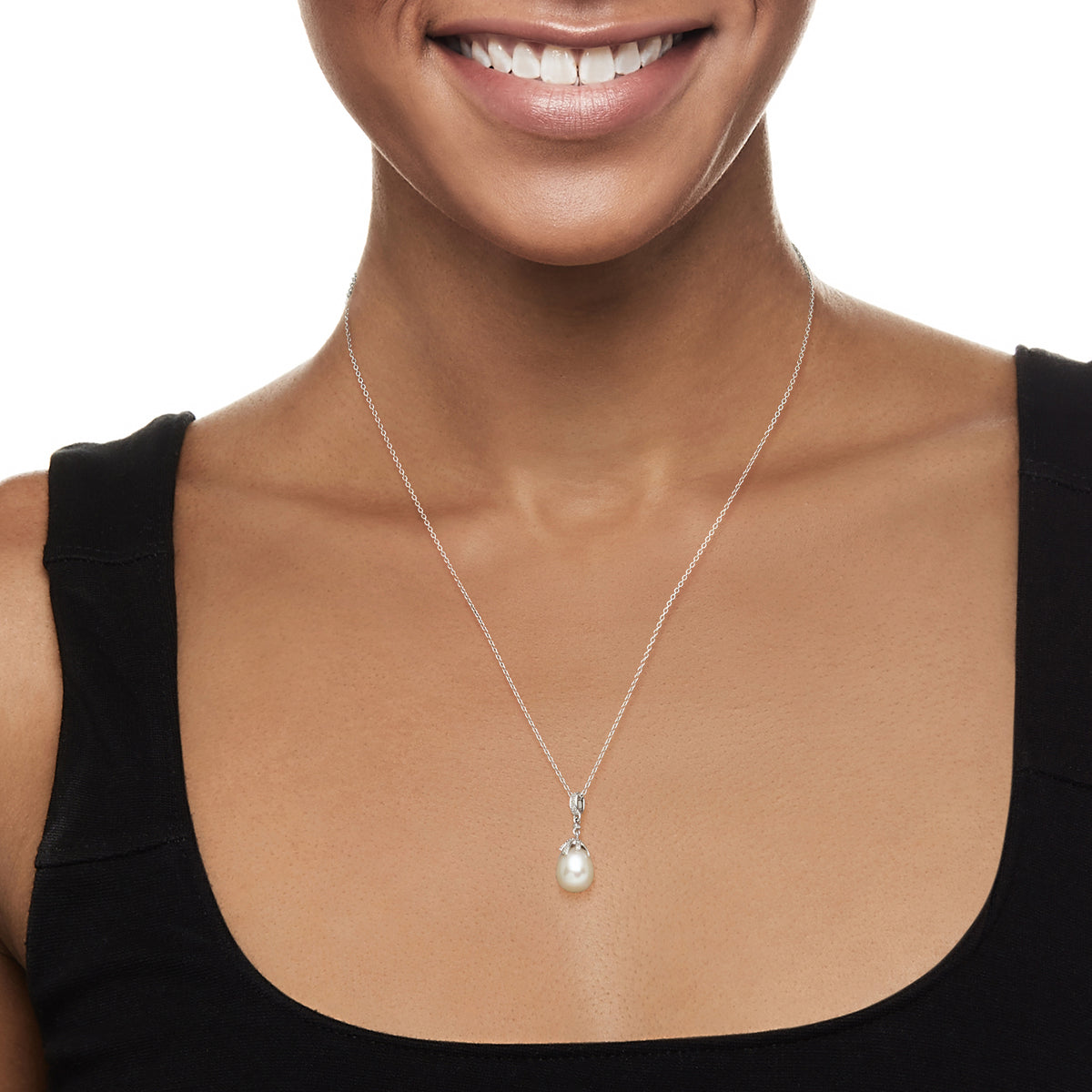 Cultured Pearl Pendant Necklace with Diamond Accents in Sterling Silver H4953