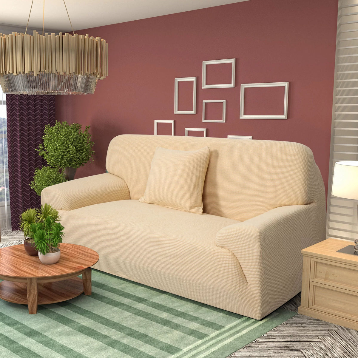 Yellow Sofa Stretch Slipcover with 1 Cushion Cover X5268
