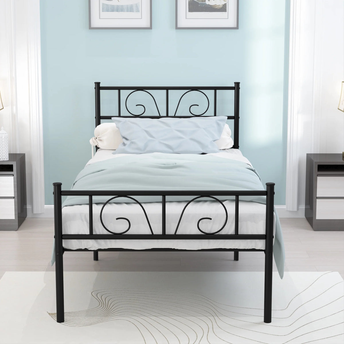 Twin Size Black Metal Platform Bed Frame K6627