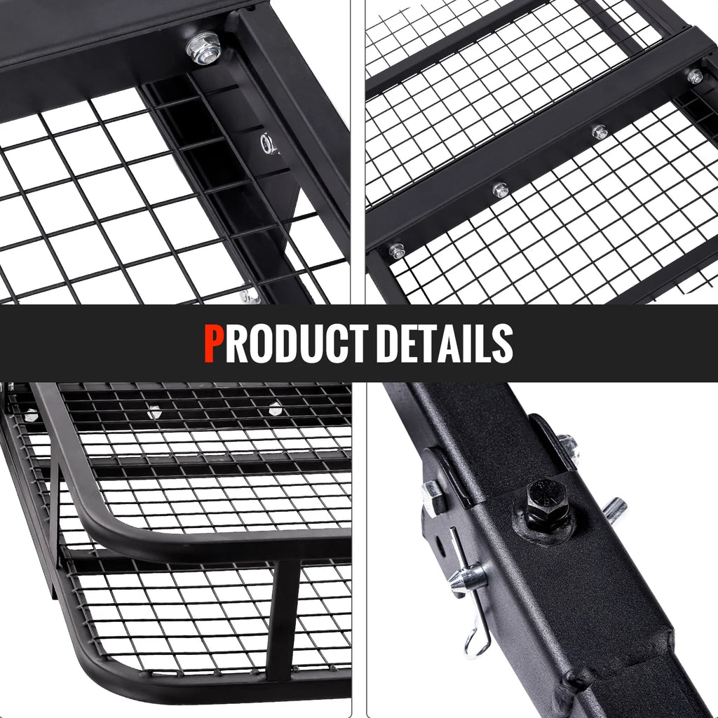Hitch Mount Folding Cargo Basket with Cargo Net and Anti-rattle Stabilizer, 500 LB Capacity, Fits 2" Receiver R7494