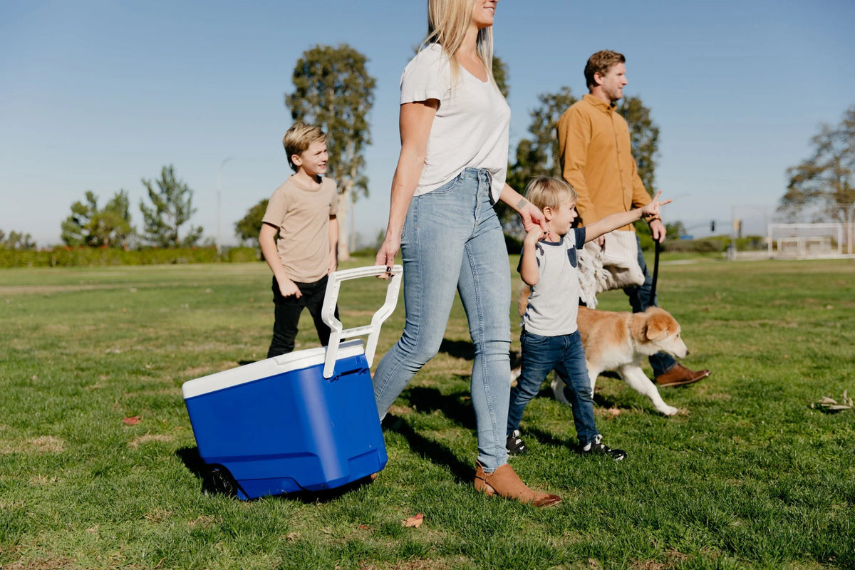 38 QT Blue Hard-Sided Ice Chest Cooler with Wheels X9806