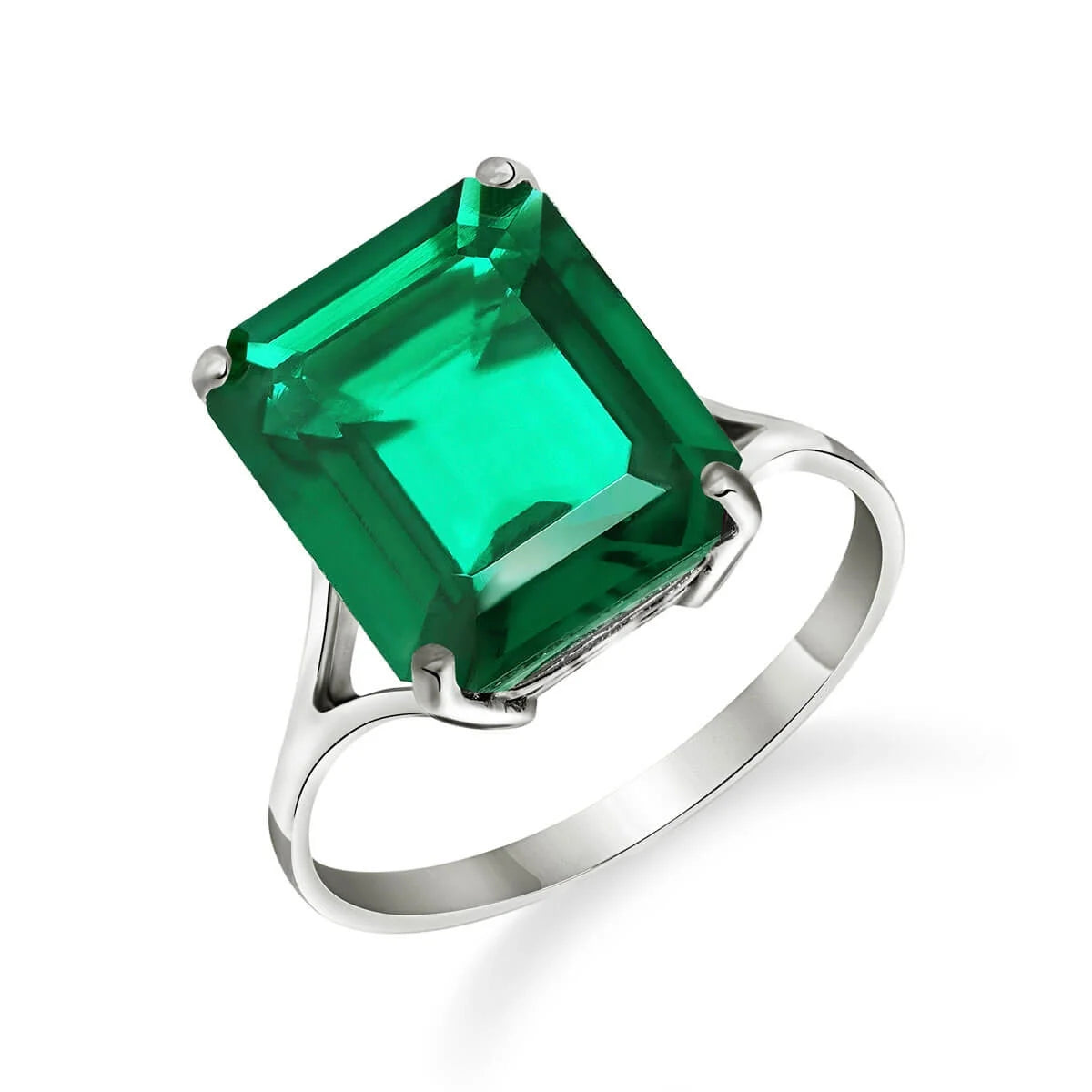 14K Solid White Gold Emerald Solitaire Ring U222120
