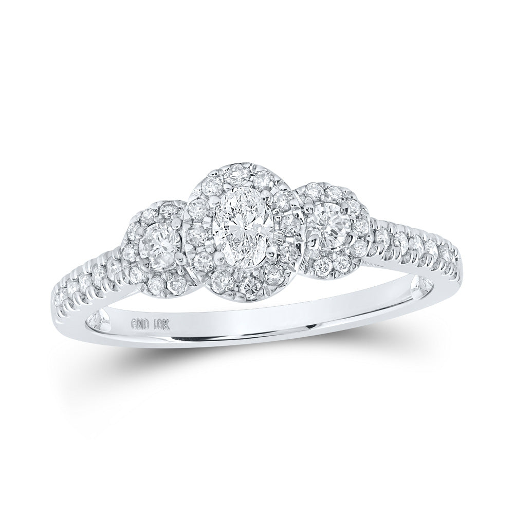 Women's Solid 10kt White Gold Oval Diamond 3-stone Bridal Engagement Ring 1/2 Cttw Ring Size 7.5 Q470686