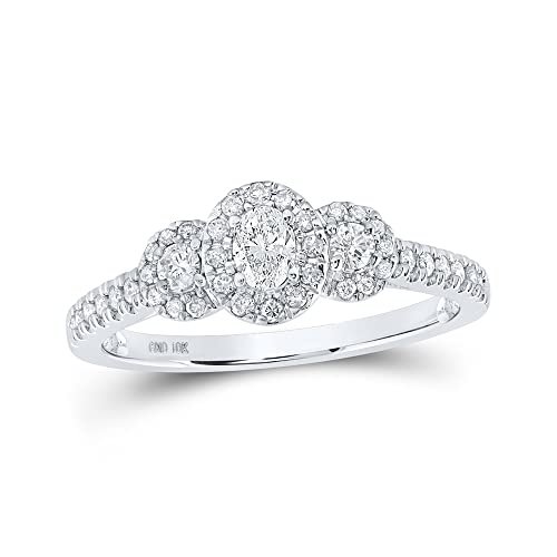 Women's Solid 10kt White Gold Oval Diamond 3-stone Bridal Engagement Ring 1/2 Cttw Ring Size 7.5 Q470686